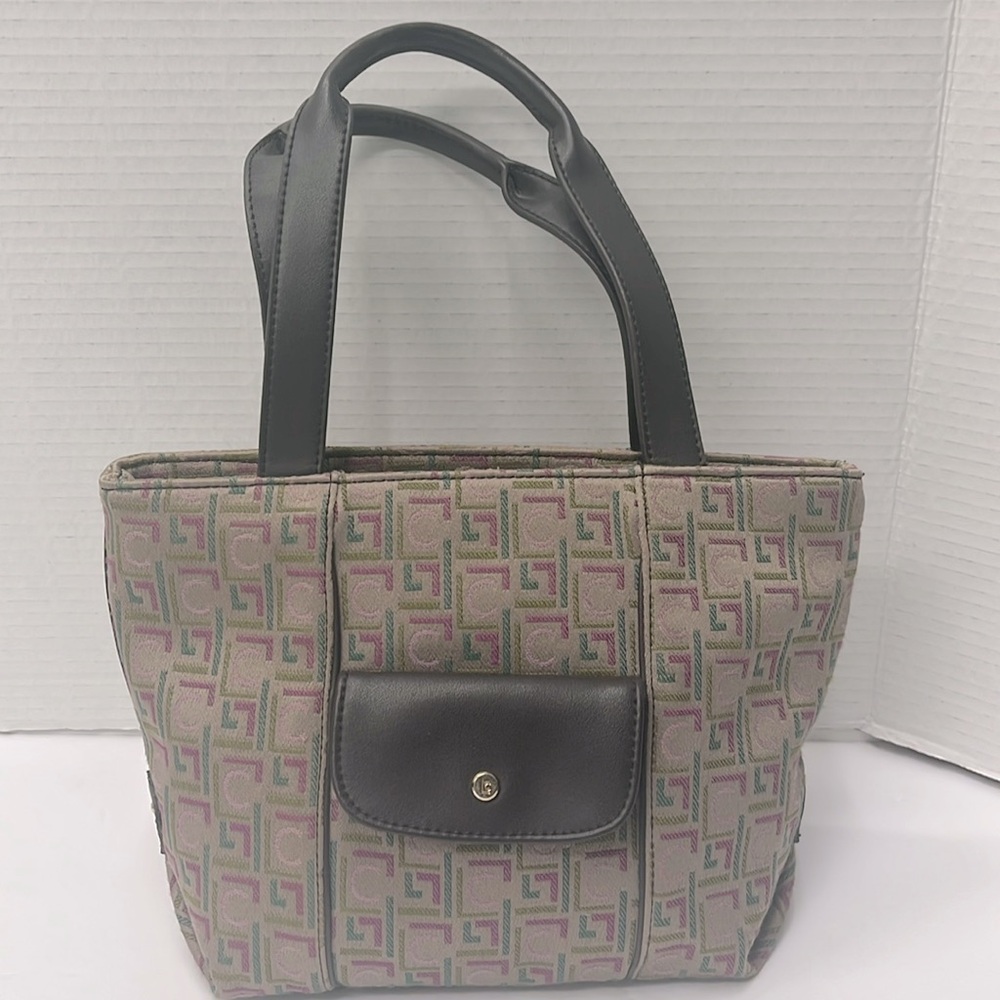 Liz Claiborne Heritage Mosaic With Brown Handle Tote Bag with Geometric Design